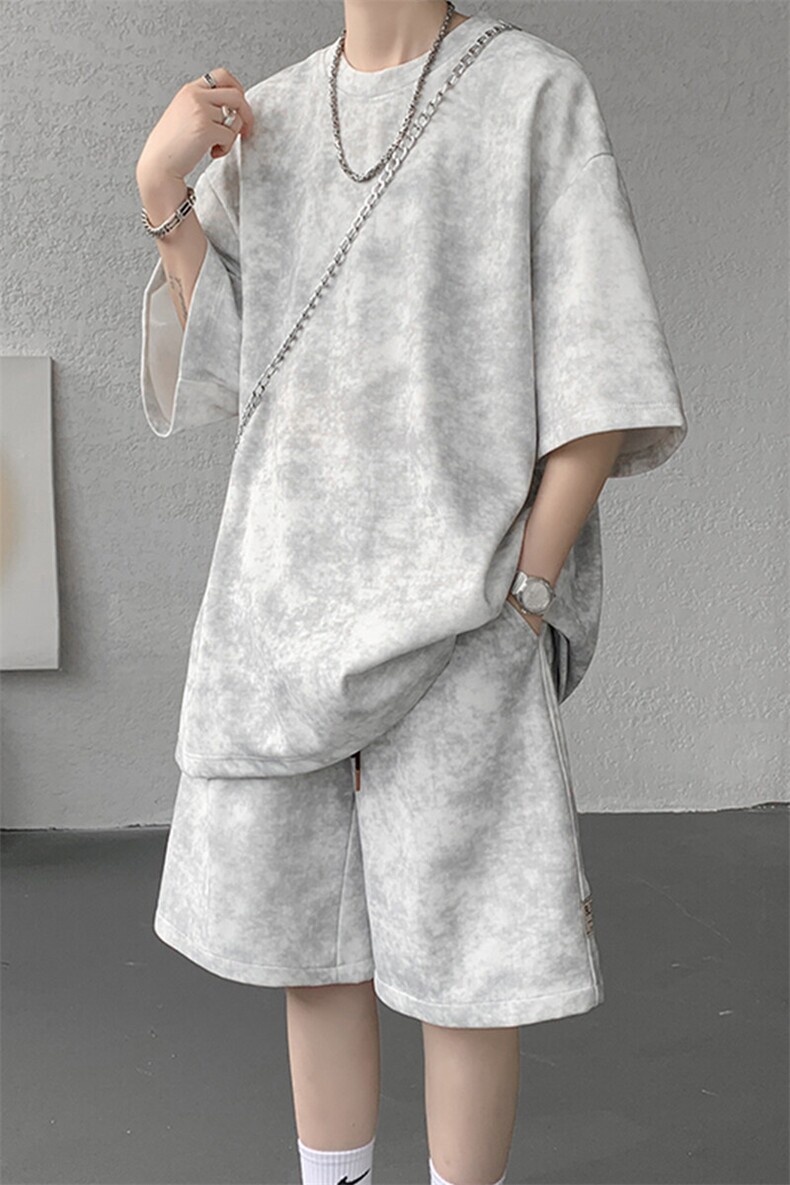 8XL-M青少年扎染短袖t恤休闲运动套装男生夏季宽松大码TZ38001P55,男装T恤,电商B312