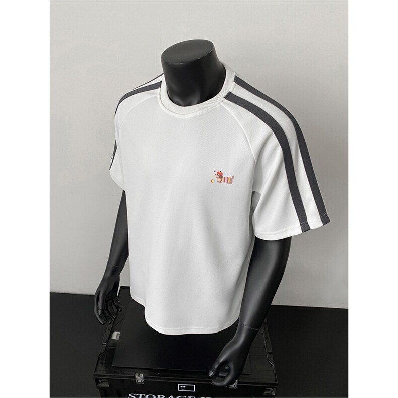美式复古重磅撞色拼接T恤短袖男夏季印花插肩袖T3676-特价P34图片