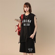 中性夏季潮流ins无袖运动风落肩圆领T恤情侣套装TZ210P50控68，男装休闲套装，A247A