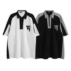 白底23新款夏季半拉链翻领时尚潮流宽松短袖T恤D6327P45控68，男装T恤，电商A268-1