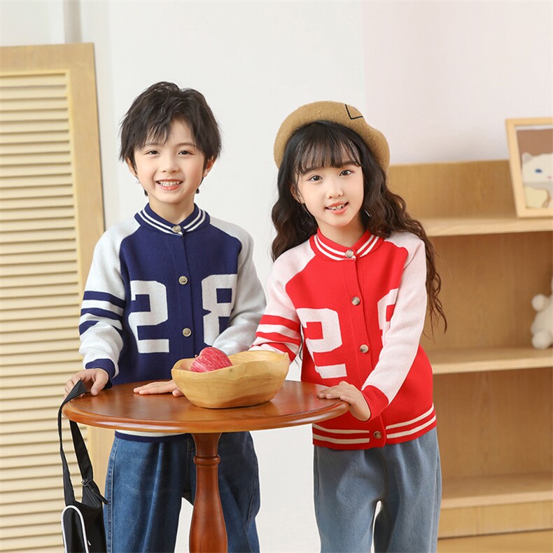 时尚儿童棒球服开衫舒适保暖春秋冬，童装卫衣/绒衫，绒颖羊绒