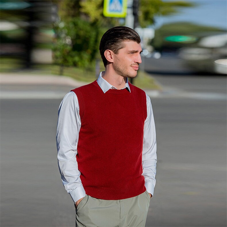 背心男圆领针织马甲休闲2024秋冬新款无袖坎肩男装，男装背心/马甲，美创羊绒