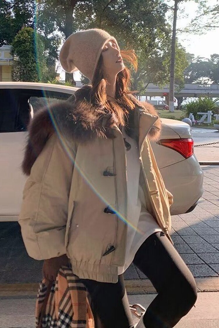 潮牌情侣派克服短款羽绒棉服仿兔毛大毛领连帽棉衣冬外套美式复古,男装棉衣,星座218-8