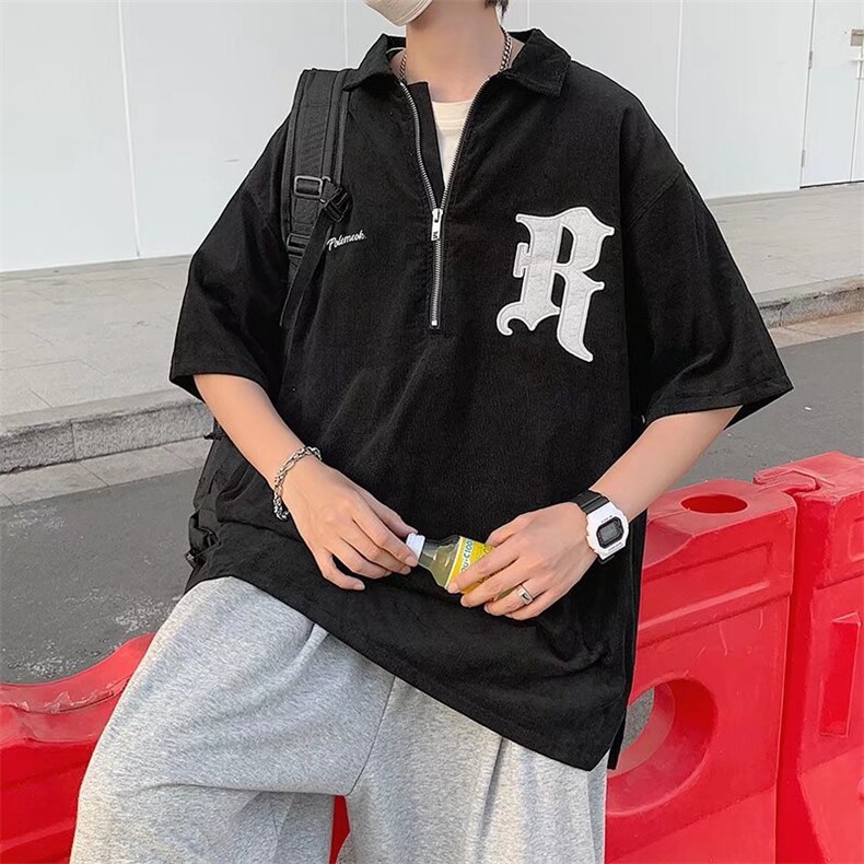 美式复古灯芯绒毛巾绣花POLO衫上衣夏季潮牌宽松衬衫男W2519-P33,男装Polo衫,星座412-3