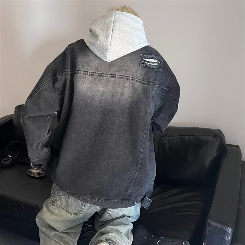 美式高街复古水洗破洞牛仔夹克春秋季男女款潮牌宽松外套WD10-P59,男装夹克,星座1008