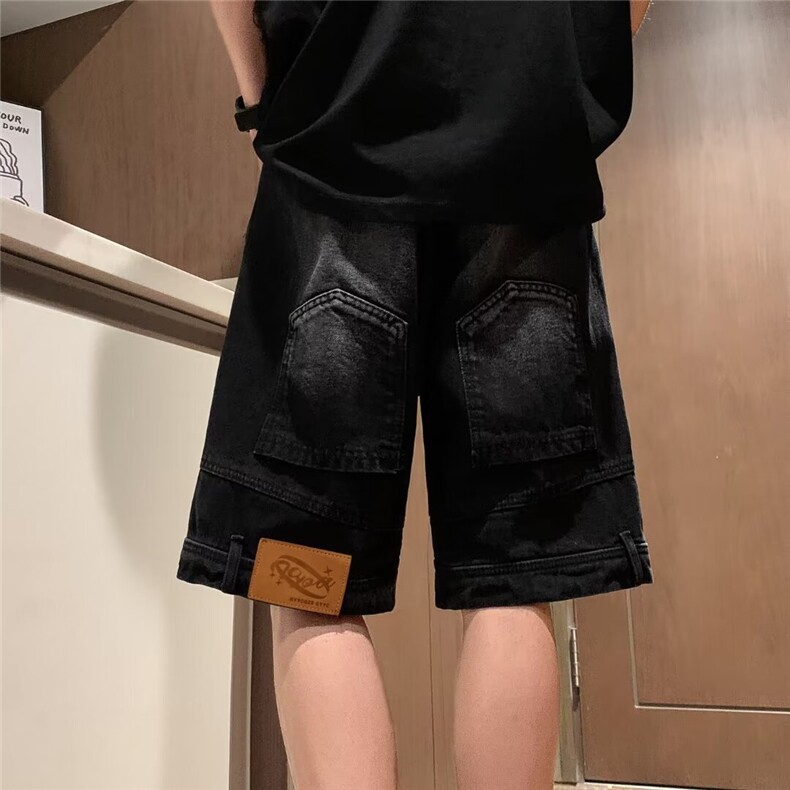 男士牛仔裤夏季薄款美式复古高街潮牌五分裤宽松直筒休闲水洗中裤,男装牛仔裤,星座1013