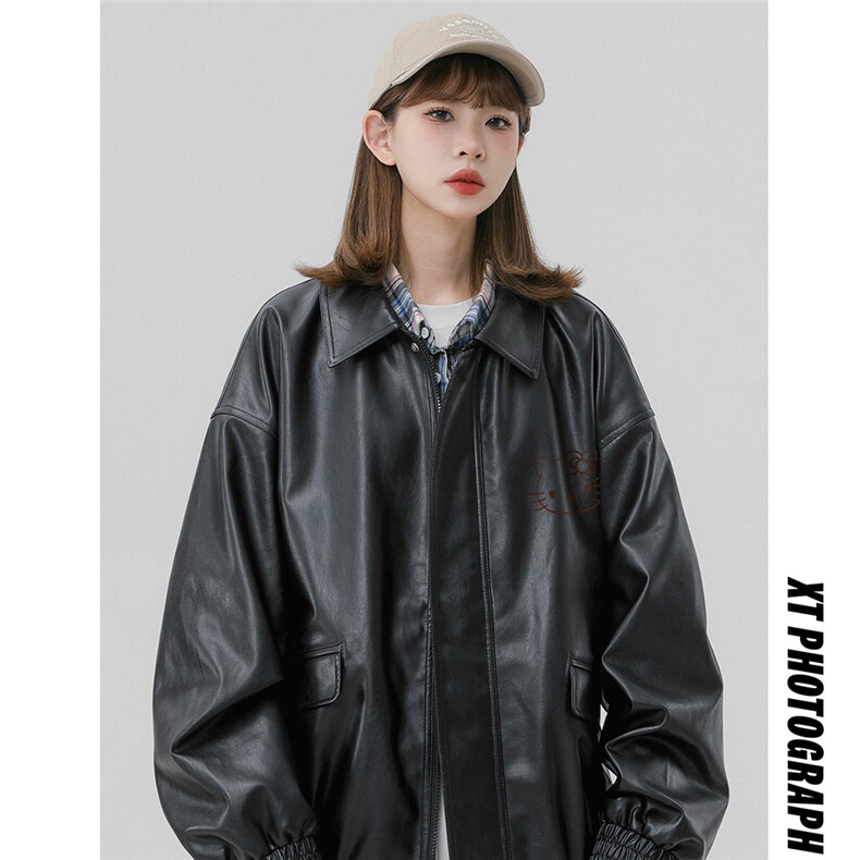 中性风23秋季时尚百搭宽松翻领皮衣外套TPF6452特批80控138，男装皮衣，电商A268