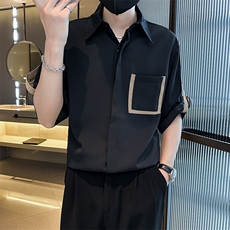 夏季男士七分袖印花衬衫男休闲修身条纹衬衣A236-C03-P45，男装衬衫，电商A236