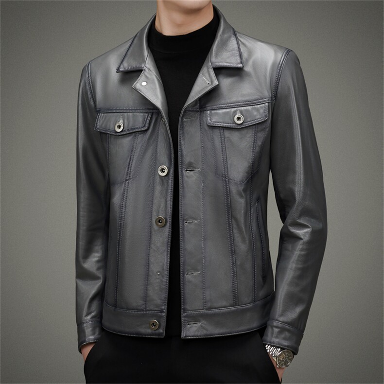 DLSN2028秋冬新款男士真皮皮衣牛皮夹克韩版通勤男装P950，男装夹克，电商B360A（原721A）