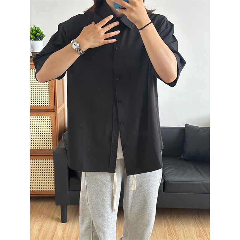 薄款冰丝短袖衬衫男简约纯色垂感休闲痞帅衬衣CS288-P20,男装T恤,星座301C-5