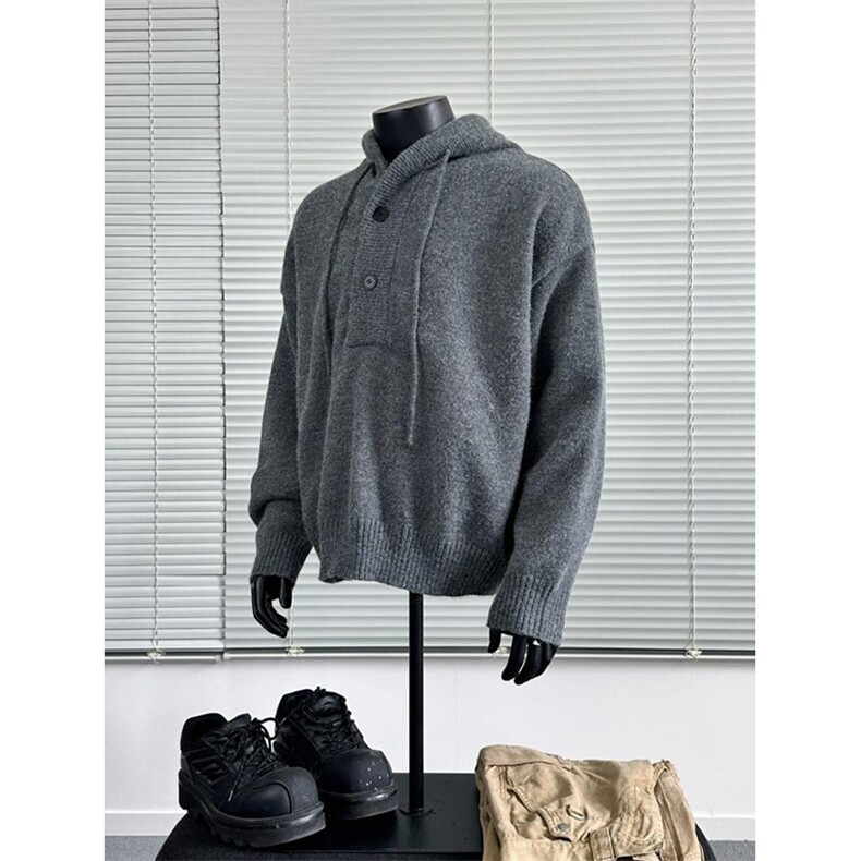 重磅秋冬装北极绒开衫毛衣美式复古休闲慵懒风针织衫加厚连帽外套,男装针织衫/毛衣,电商A486-1