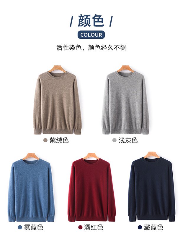 2025年秋季长袖单件套头圆领时尚百搭男士12针圆领长袖羊绒衫，男装羊绒背心，儒商羊绒