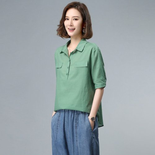 2023夏季时尚简约大方气质优雅短袖工装风短袖衬衫,女装衬衫,独衣靓