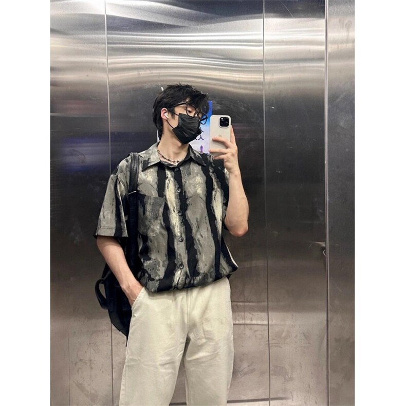 薄款冰丝七分袖衬衣男士潮牌短袖衬衫男装A673,男装衬衫,星座1116A（原606A-3）