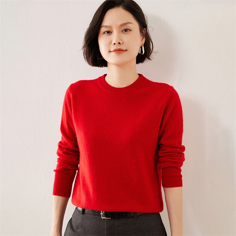 秋冬季新款舒适显瘦时尚百搭12针双层领小圆领35%衫,女装羊绒衫,伊绒腾羊绒