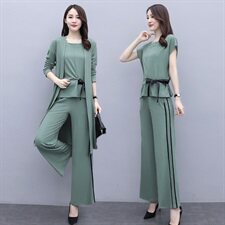 优雅女士春秋季纯色时尚百搭潮流三件套显瘦修身气质套装，女装套装/套裙，贵人树