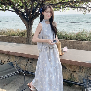 夏季新款韩系甜美减龄百搭显瘦开衫+半身裙两件套套装女图片