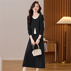 秋季套装裙子2025新款高级温柔气质打底衫假两件毛衣半身裙两件套，女装羊毛衫，艾米