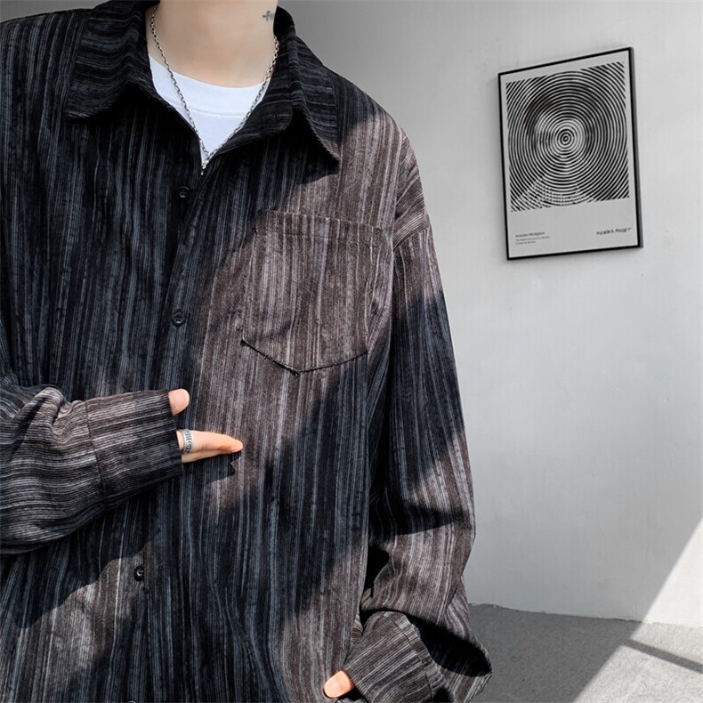 M-8XL春季长袖衬衫特大码美式复古扎染灯芯绒衬衣外套CS9002/P55,男装衬衫,电商B238