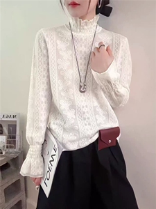 2025年秋季套头常规时尚百搭通勤简约休闲蕾丝半高领蝴蝶打底，女装针织衫/毛衣，百纯羊绒
