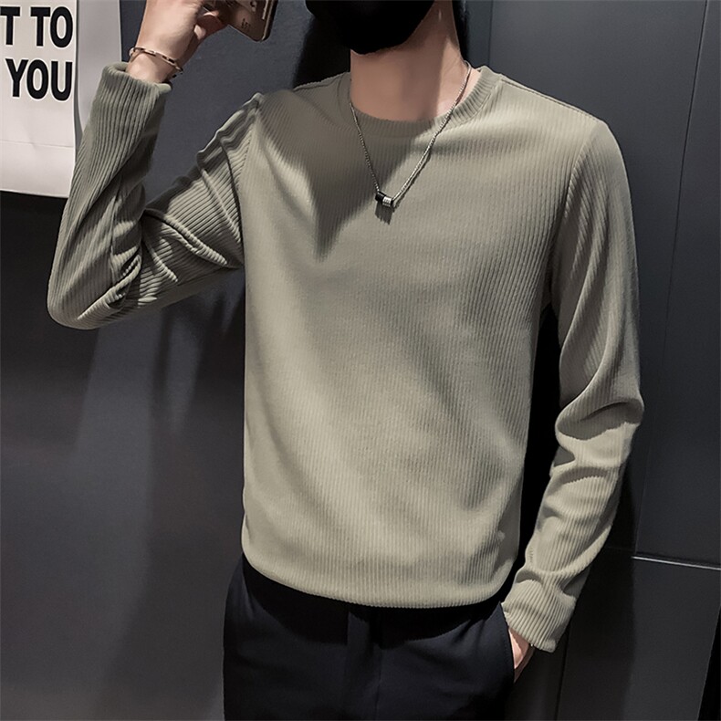 军绿2023秋装精神小伙修身男士长袖T恤潮款长tee男T079-P35控58，男装T恤，电商A108