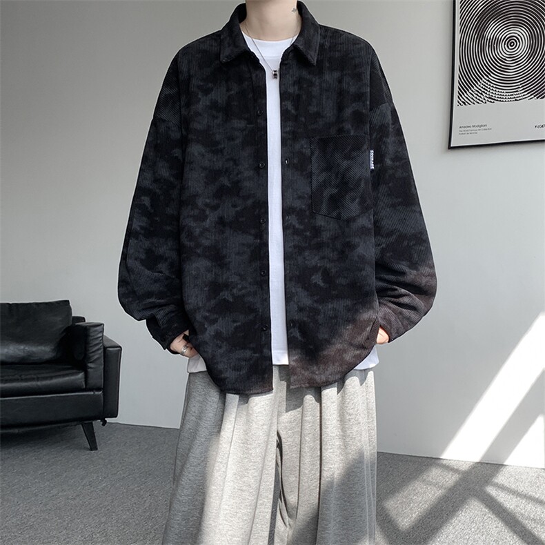 衬衫男秋季新款港风宽松大码灯芯绒扎染长袖衬衫CS8108-P42,男装衬衫,星座214-3