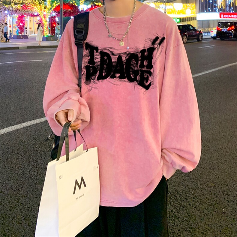 品质重磅纯棉美式蜡染水洗做旧潮牌宽松长袖t恤CT310特P38,男装T恤,电商A486