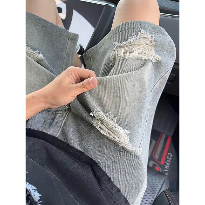 复古高街韩版做旧牛仔短裤宽松水洗潮流破洞牛仔裤K780TP35控58,男装牛仔裤,电商A102B