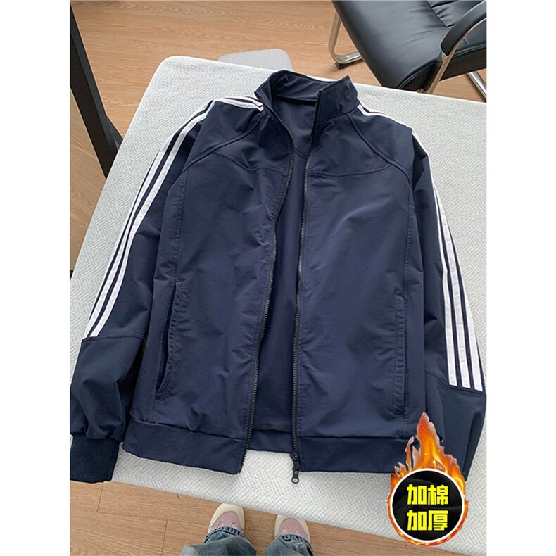 加棉加厚三条杠外套穿搭条纹棒球服cleanfit解构立领夹克JKX97,男装夹克,星座516A