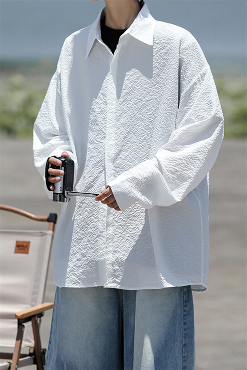 8XL-M泡泡纱盐缩肌理长袖衬衫男夏季冰丝外套防晒衬衣CS29007P40,男装防晒衣,电商B312