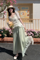 蕾丝拼接碎花上衣半身裙套装女2025年夏季新款韩系甜美减龄两件套，女装套装/套裙，2C133