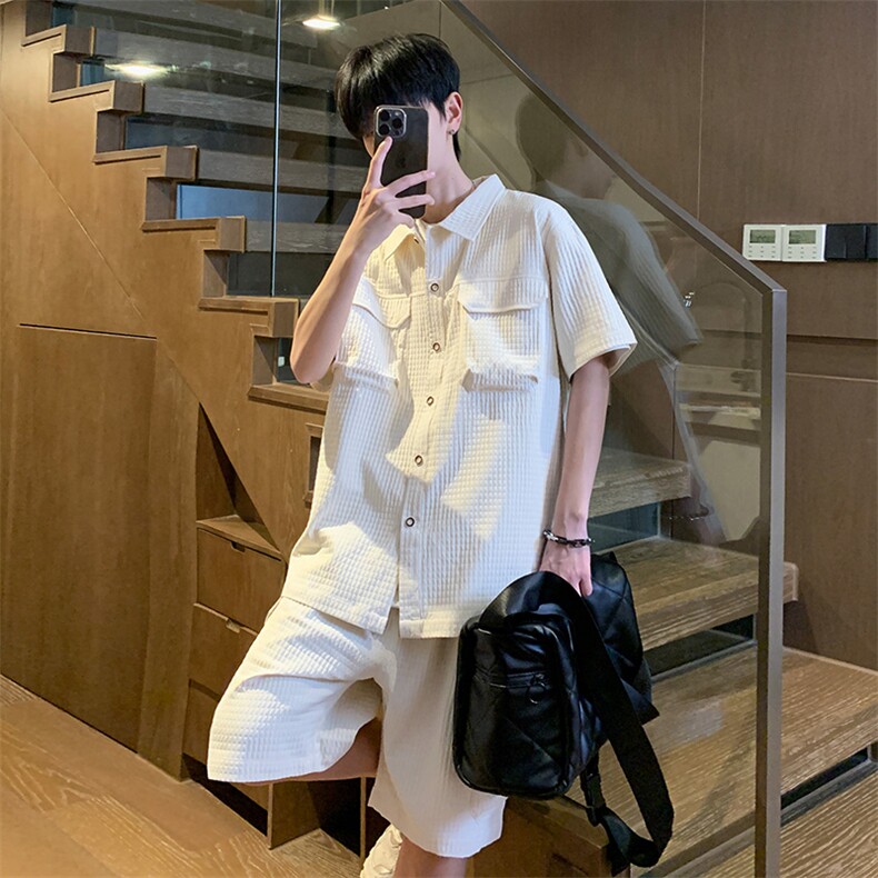 夏季工装衬衫男短袖短裤两件运动套装TZ38特P65,男装衬衫,电商A309