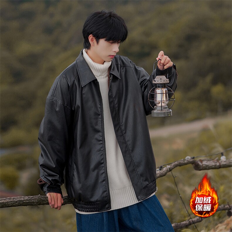 D2183-TP130控价178冬季cityboy机车皮夹克保暖加绒宽松帅气皮衣,男装棉衣,电商A102-1