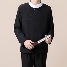 新中式男装黑外套休闲小西服风垫肩拼色中山装夹克W6592-P60，男装夹克，星座412-2