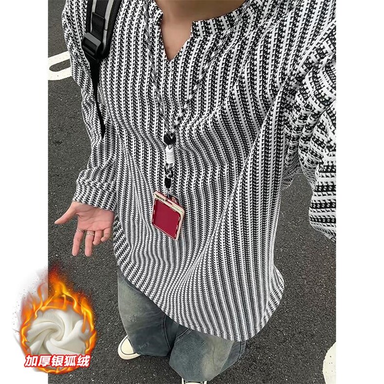 450g重磅雪尼尔鱼骨纹加绒舒适银狐绒T恤男T24536J加绒-特P30控58图片