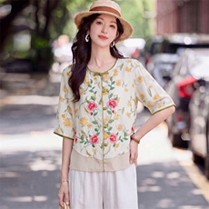 现货主推新中式刺绣套装女夏季新款时尚气质显瘦减龄妈妈装两件套，女装套装/套裙，韩蔻秀