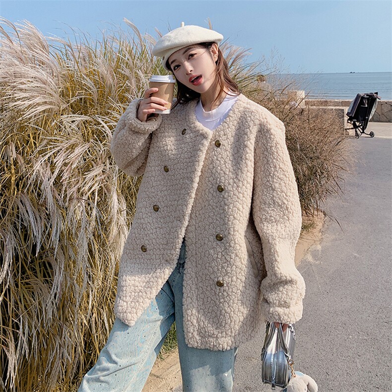 【新款现货】双排扣中长款羊羔毛时尚百搭外套8846款P185K288,女装皮草,2C316