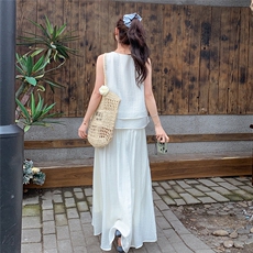 法式亮片刺绣背心套装女2025夏季新款显瘦海边度假风半身裙两件套，女装套装/套裙，2C271