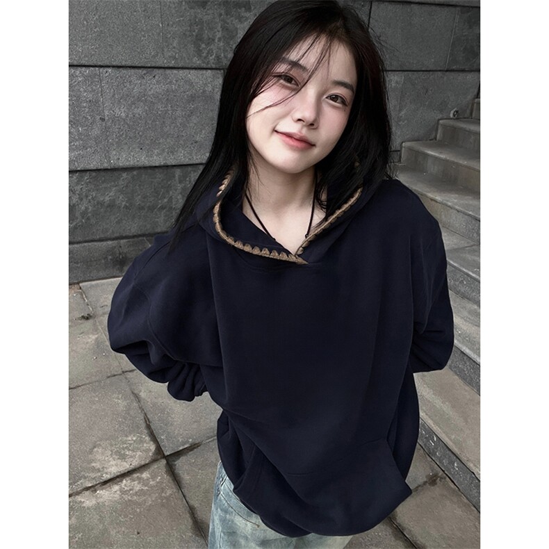 抖音得物高品质二开25秋冬美式重磅宽松纯色连帽贝壳刺绣卫衣W63,男装卫衣,电商A486-1