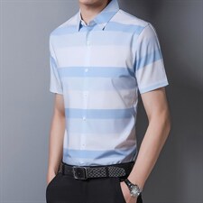 新品短袖衬衫男装夏季新款中年男士休闲条纹短袖商务休闲打底衬衣，男装衬衫，电商B212（原钱塘6029）