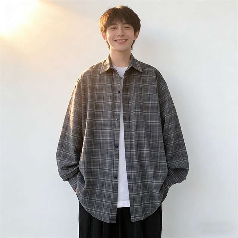 宽松格子衬衫男A147-P45,男装衬衫,电商D312