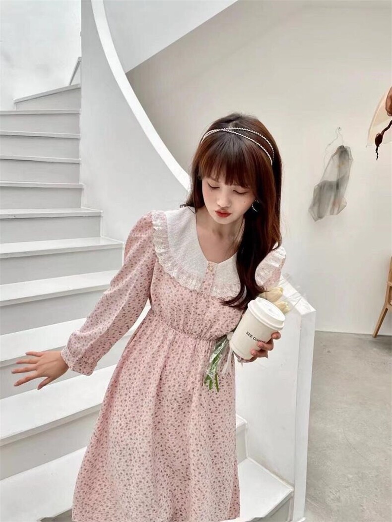 春款碎花小清新连衣裙，女装连衣裙，雾灵水Lady-Lin