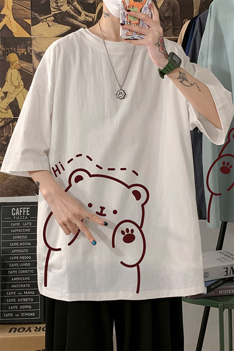 YT26236-P30亚短袖t恤男大码五分袖男宽松七分袖海报风,男装T恤,电商A040