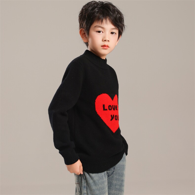 新款儿童羊毛衫男童女童加厚保暖爱心字母图案高领毛衣宝宝秋冬装，童装儿童羊毛衫，乐贝童装