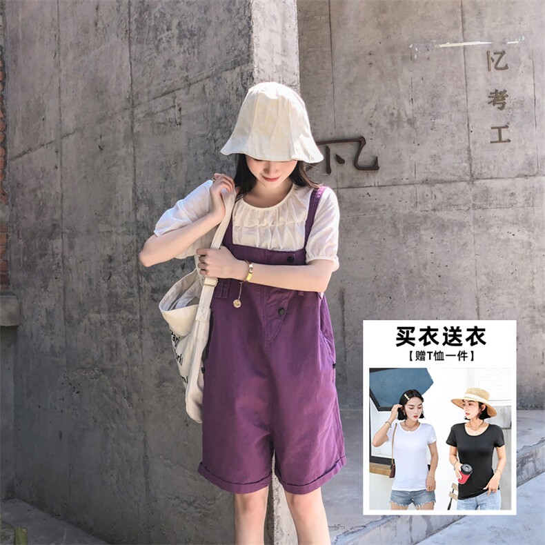 2021夏装新款背带牛仔短裤166-QZ18米白（送T恤）,女装连体裤,茜茜公主