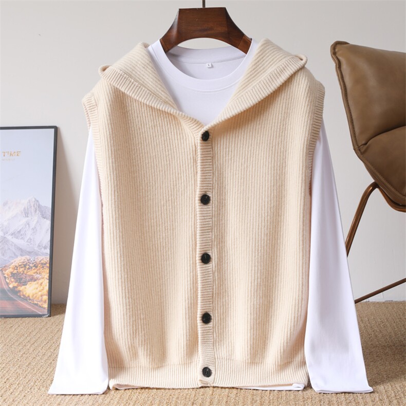 2025年秋季新款纯色无袖针织开衫马甲，男装针织衫/毛衣，冬季工坊