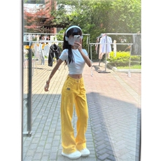 AK2478-P50美式口袋刺绣标阔腿牛仔裤女潮流窄版宽松工装拖地裤，女装休闲裤，星座617A-2