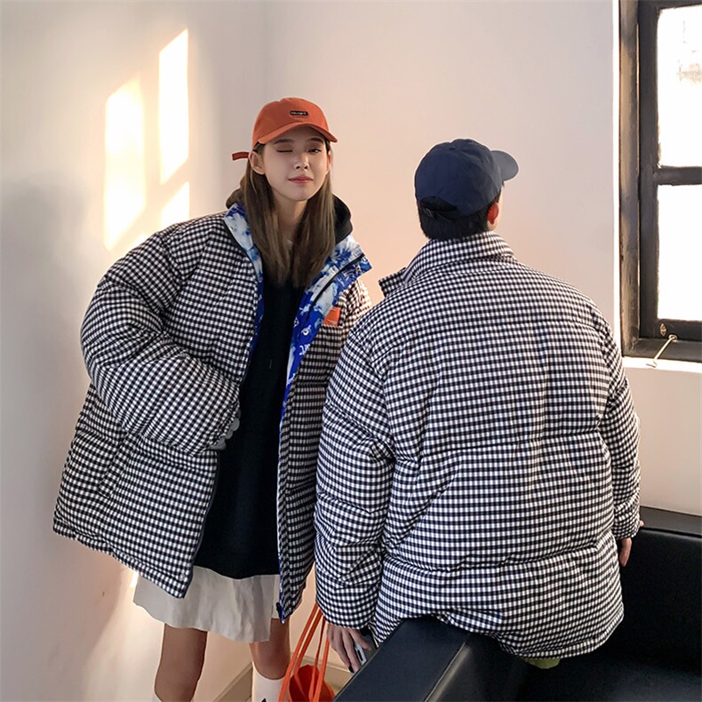 双面穿2025冬装格子棉衣男立领棉服女情侣棉袄外套3327-P100控148,男装棉衣,星座207