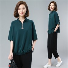 时尚气质女装套装裤优雅显瘦字母拼接两件套8725，女装套装/套裙，依恋蒂丝