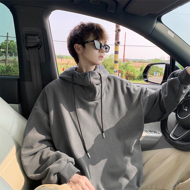 8XL-M大码摇粒绒卫衣套头连帽半拉链宽松美式复古外套WY9103/P68,女装短外套,电商B238